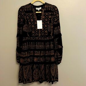 Hale Bob Los Angeles Black and Bronze Adira Dress Embroidered